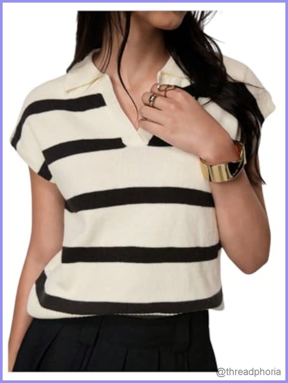 Sleeveless Knit Sweater Vest Striped Collared Loose Fit Pullover Lightweight